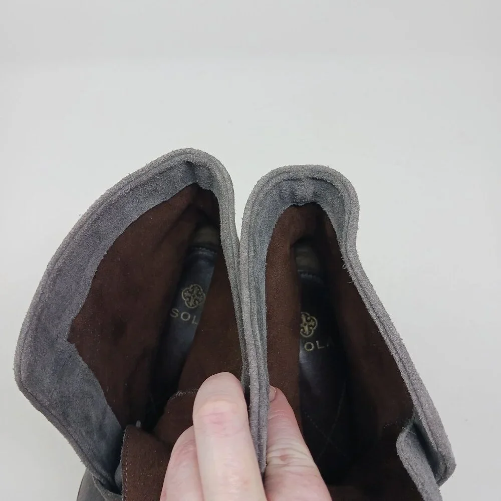 Isola LAVOY Gray Suede Heeled Ankle Boots With Buckle Strap Size 9.5M Leather